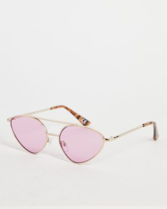Topshop - Cat-Eye-Sonnenbrille aus Metall mit Brauensteg in Rosa