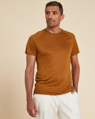 T-Shirt Yoga 100 % Leinen Herren - braun
