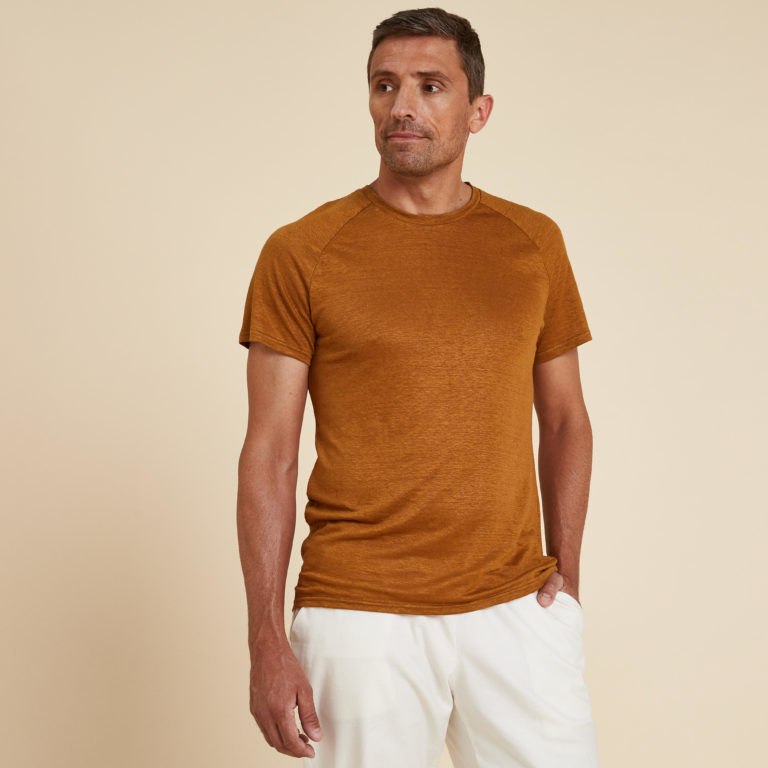 T-Shirt Yoga 100 % Leinen Herren - braun